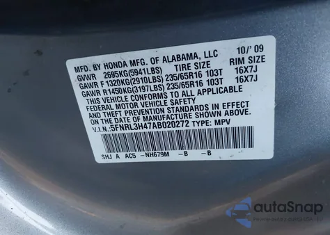2010 Honda Odyssey Ex z USA, uszkodzony, nr VIN 5FNRL3H47AB020272